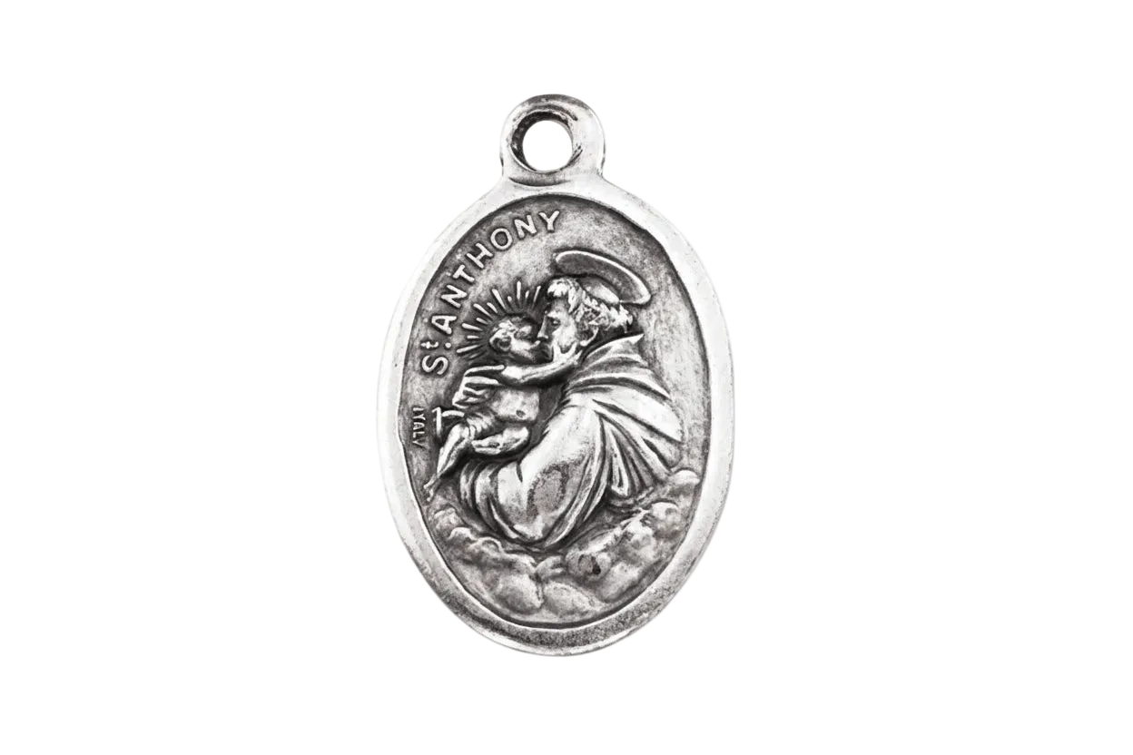 Small Oval Saint Anthony Silver Oxidized Medal Charm Pack of 5