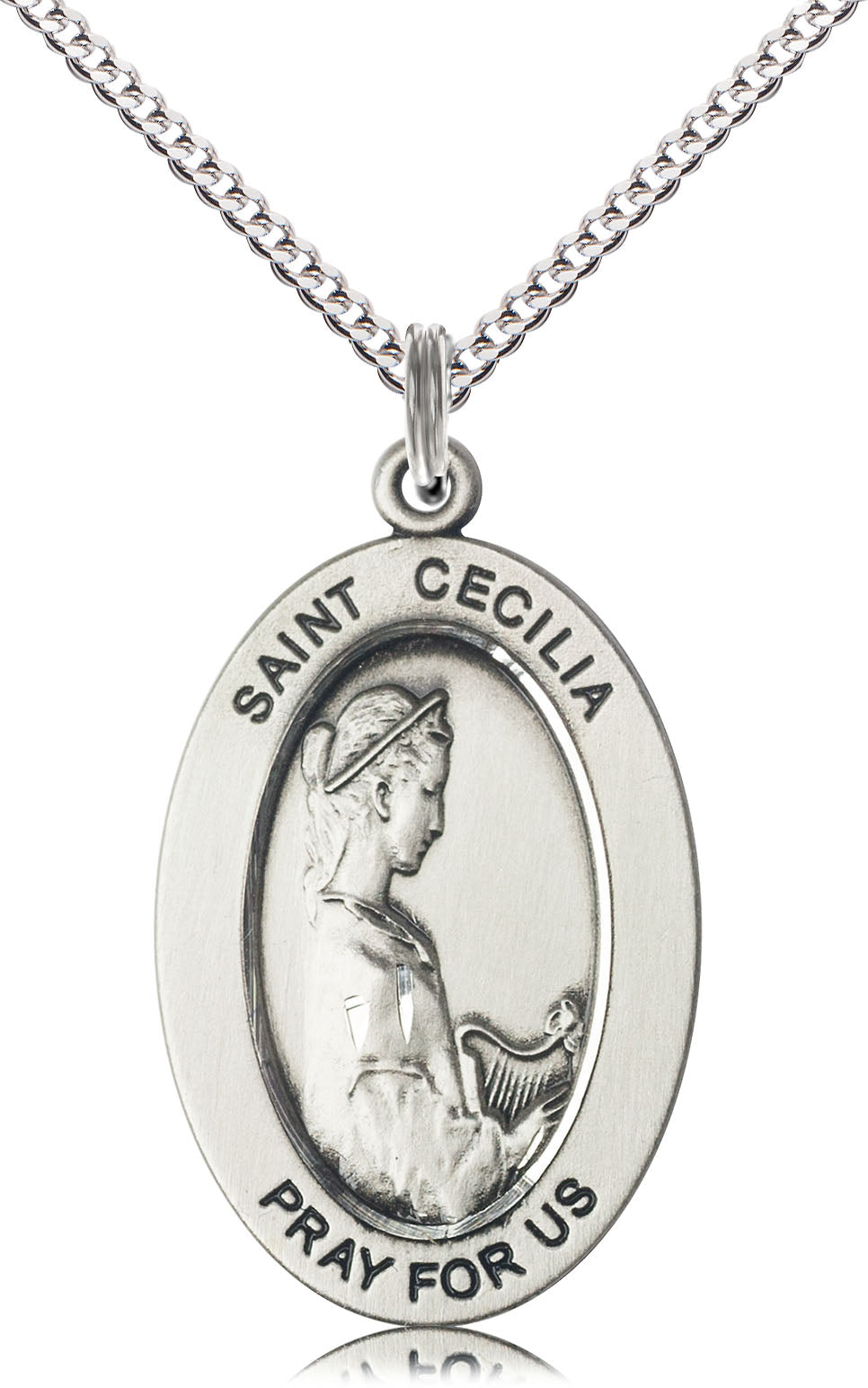 Saint Cecilia Medal – Patroness of Music & Musicians, Catholic Necklace Gift for Singers & Choir Members, Pewter, 18" Curb Chain, Made in USA