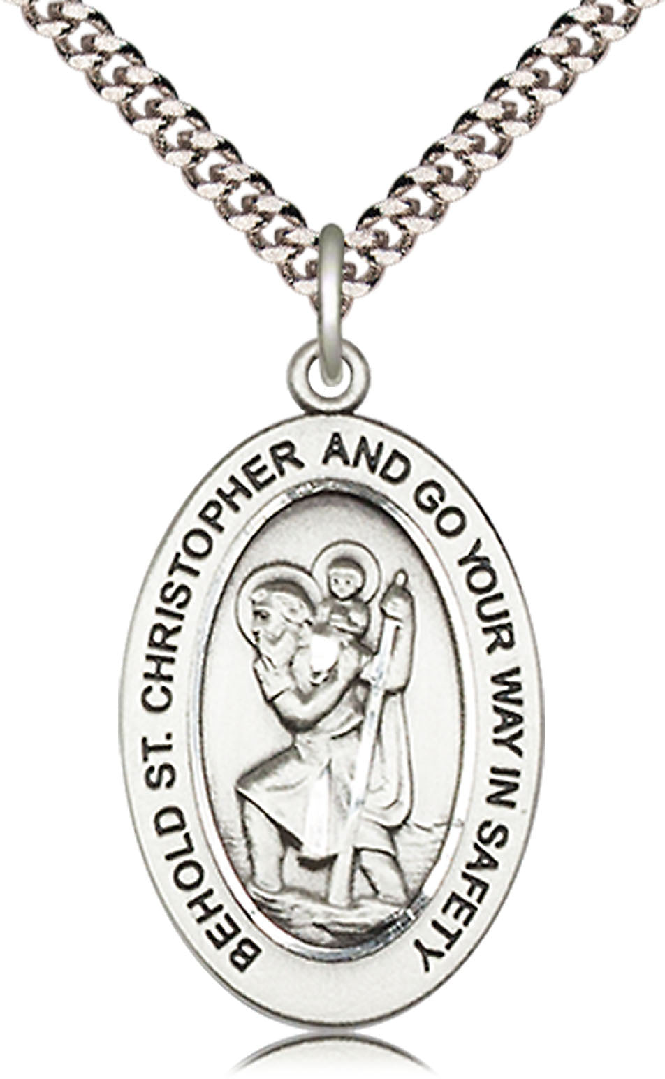 Saint Christopher Medal – Patron of Travelers, Catholic Protection Necklace for Journeys & Safe Travels, Pewter, 24" Curb Chain, Made in USA
