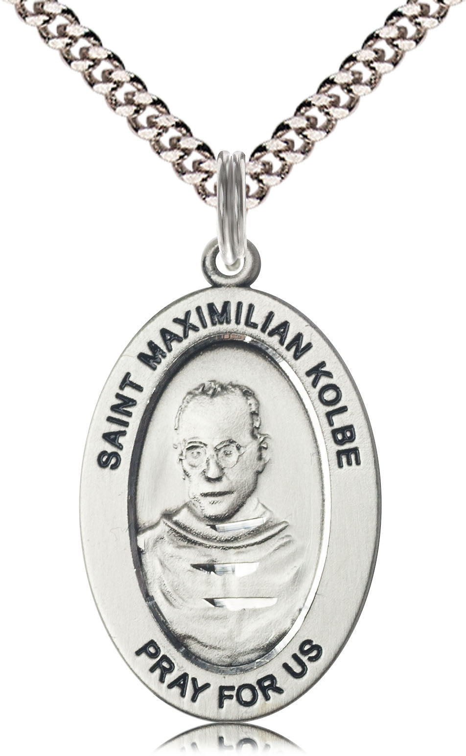 Saint Maximilian Kolbe Medal – Catholic Pendant of Sacrificial Love – Inspirational Gift for Fathers & Men of Faith, Sterling Silver, 24" Curb Chain, Made in USA