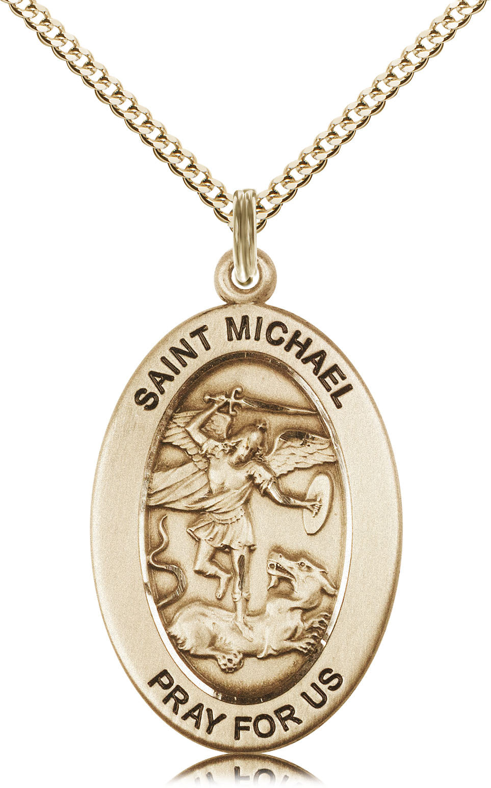 Saint Michael the Archangel Medal – Catholic Protection Pendant for Warriors, First Responders & Soldiers – Spiritual Defender in Spiritual Warfare, 14k Yellow Gold Filled, 18" Curb Chain, Made in USA