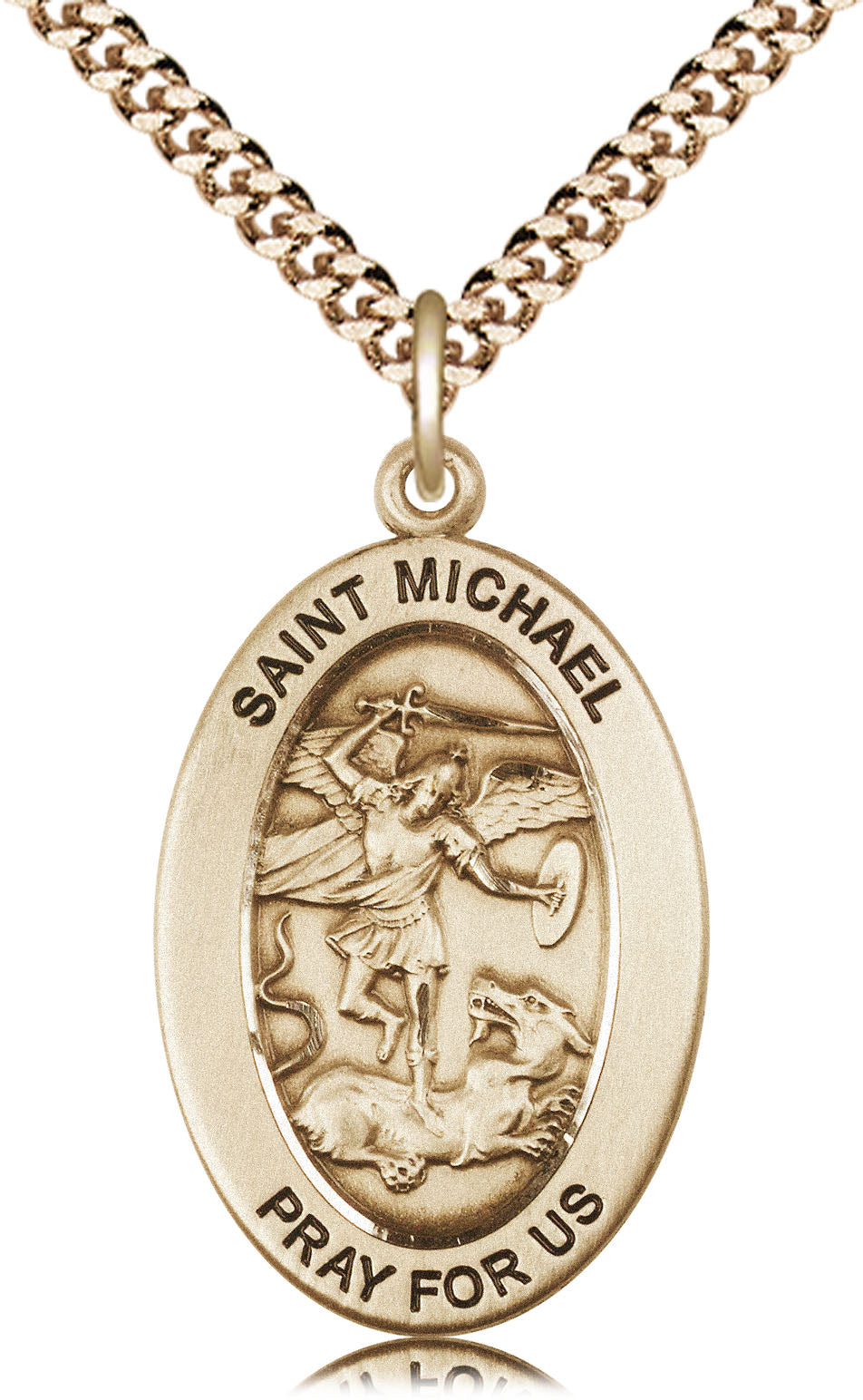 Saint Michael the Archangel Medal – Catholic Protection Pendant for Warriors, First Responders & Soldiers – Spiritual Defender in Spiritual Warfare, 14k Yellow Gold Filled, 24" Curb Chain, Made in USA