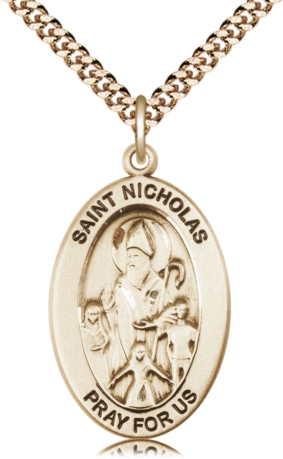 Saint Nicholas Medal – Patron Saint of Protection & Generosity – Ideal Catholic Gift for First Responders, Families & Guardians, 14k Yellow Gold Filled, 24" Curb Chain, Made in USA