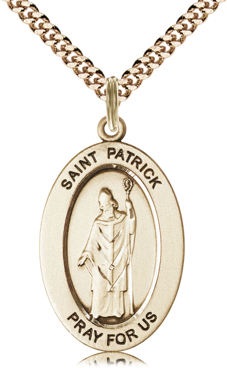Saint Patrick Medal – Catholic Gift for Irish Heritage & Evangelization – Faith Pendant for Men, Missionaries & Converts, 14k Yellow Gold Filled, 24" Curb Chain, Made in USA