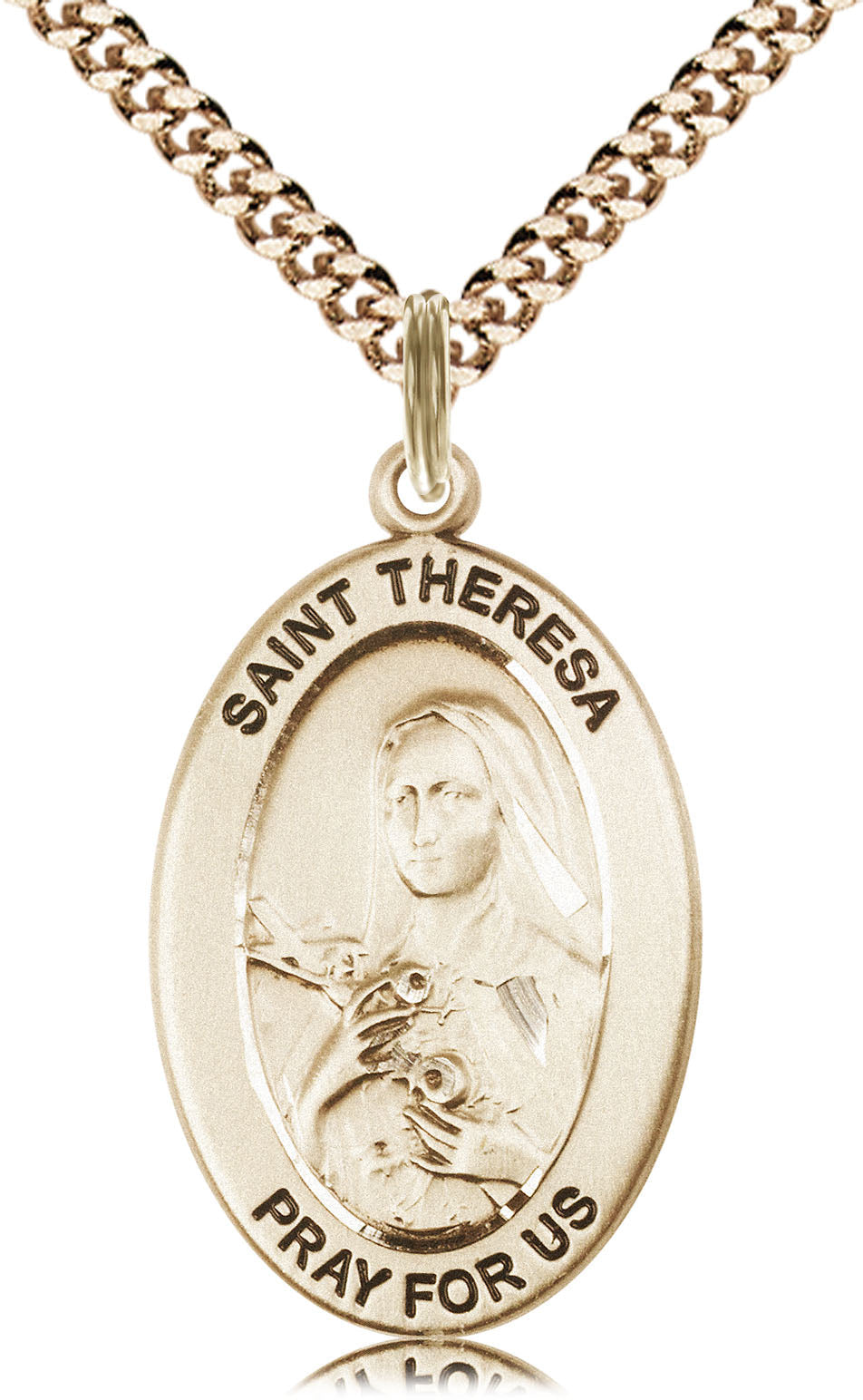 Saint Theresa the Little Flower Medal – Catholic Pendant for Women of Faith – Simple Acts of Love & Trust in God’s Plan, 14k Yellow Gold Filled, 24" Curb Chain, Made in USA