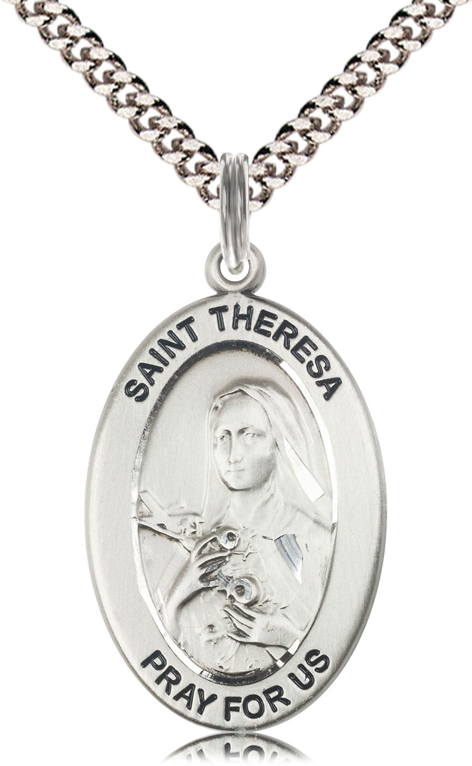 Saint Theresa the Little Flower Medal – Catholic Pendant for Women of Faith – Simple Acts of Love & Trust in God’s Plan, Sterling Silver, 24" Curb Chain, Made in USA
