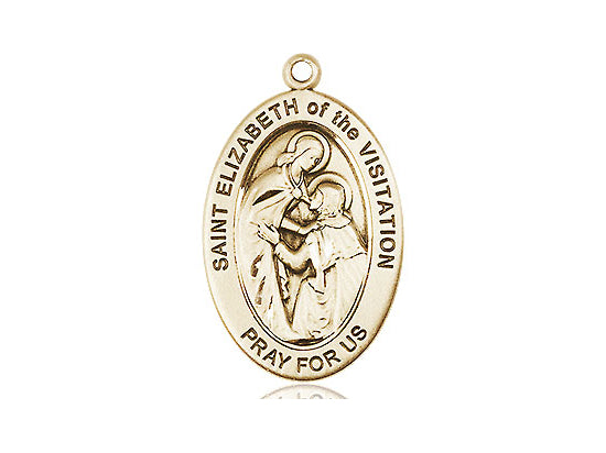 Extel Large Oval Gold Filled Saint Elizabeth of The Visitatio Medal Pendant, Made in USA, Custom Personalized Engraveable Catholic Confirmation, First Communion, RCIA Gift