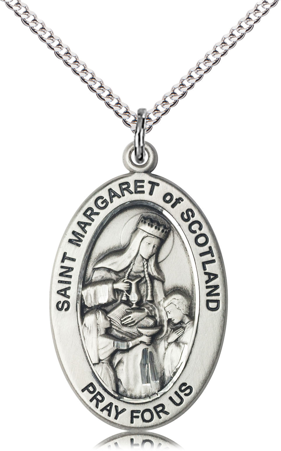 Saint Margaret of Scotland Medal – Patron of Charity & Family Care, Catholic Necklace for Mothers & Caregivers, Pewter, 18" Curb Chain, Made in USA