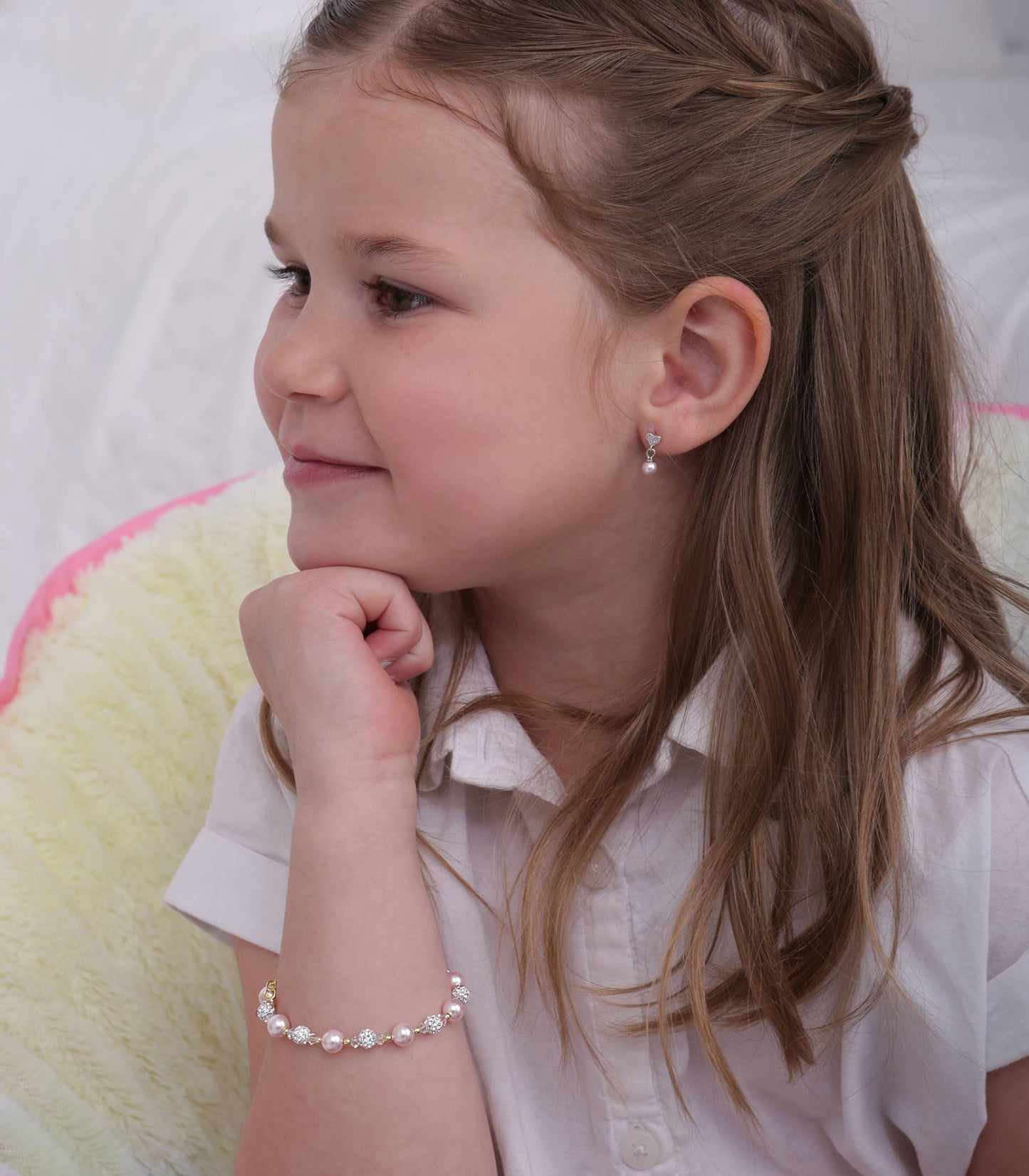 Kid's Sterling Silver Pink Pearl Baby or Child's Bracelet Small 0-12m
