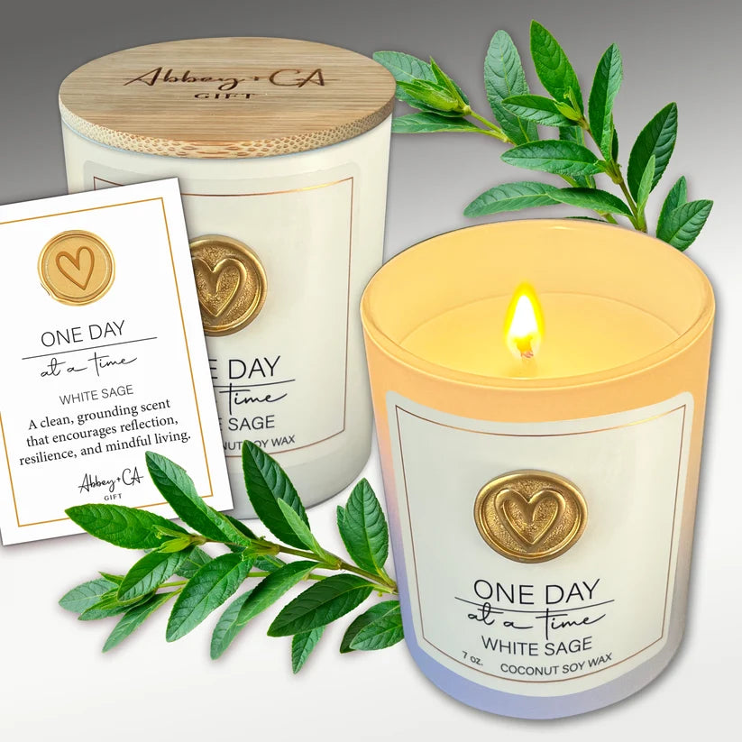 ONE DAY AT A TIME WHITE SAGE 7 OZ CANDLE, BOXED W/
