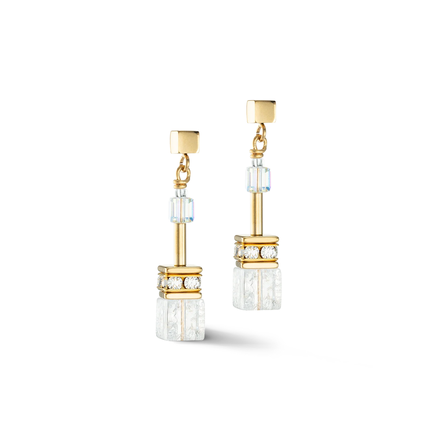 GeoCUBE® Iconic Nature Earrings Gold White for Elegant Style