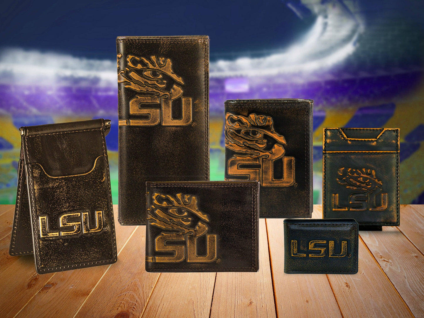 LSU Tigers Burnished Leather Secretary Wallet