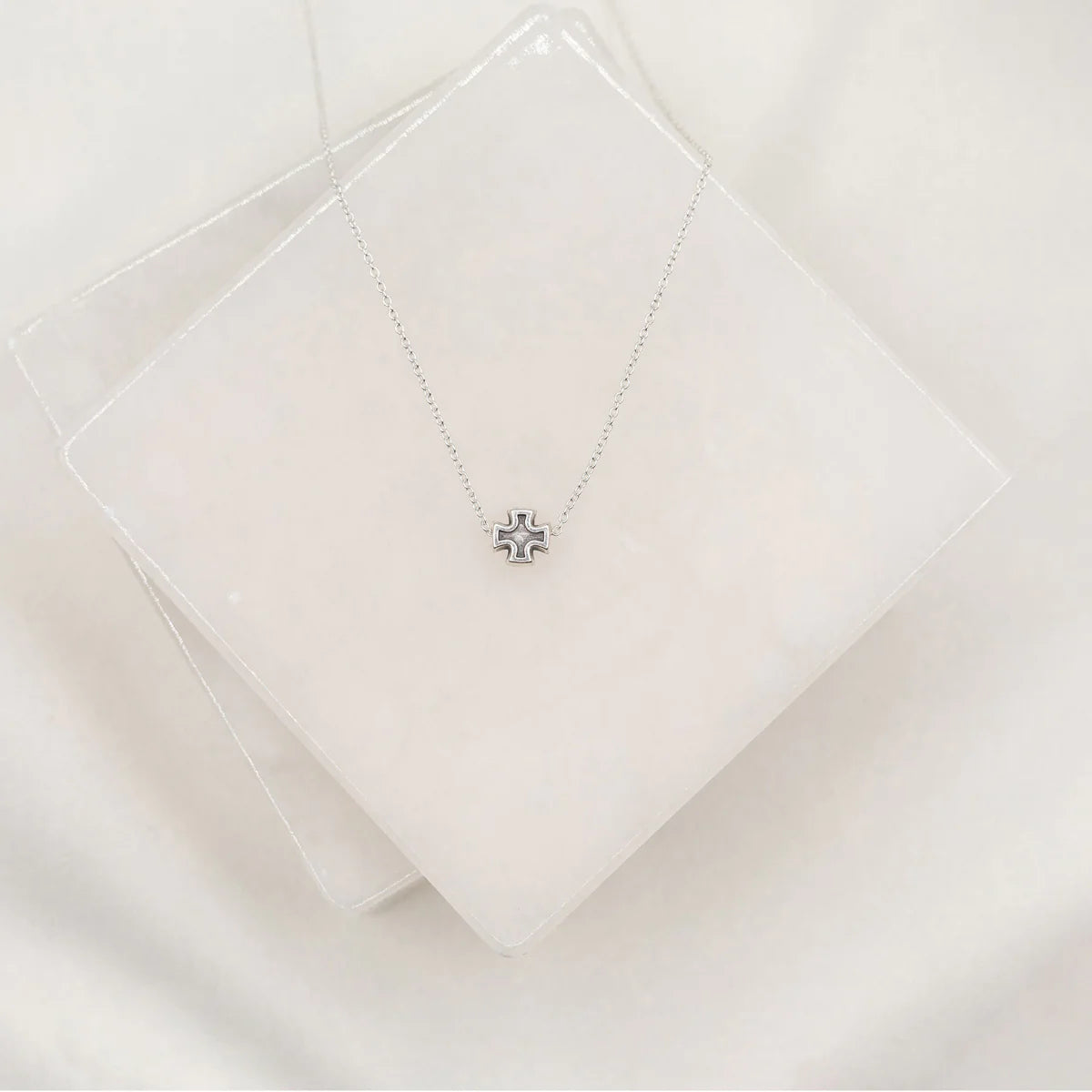 Faith Petite Cross Necklace in Silver with Extender