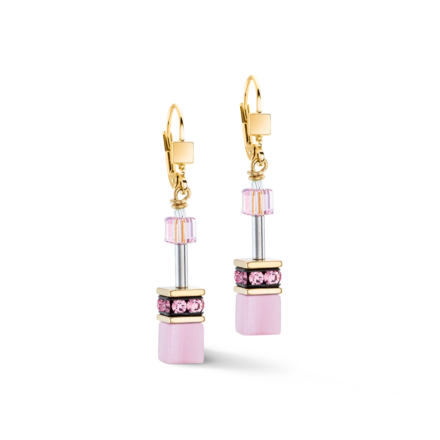 GeoCUBE® Iconic Mono Gold Earrings Pink with Vibrant Shine