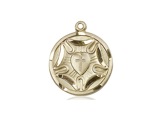 Extel Medium 14kt Gold Filled Round Lutheran Rose Medal Charm