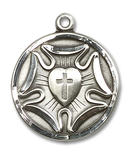 Extel Medium Sterling Silver Round Lutheran Rose Medal Charm