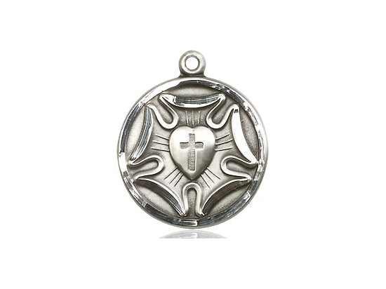 Extel Medium Sterling Silver Round Lutheran Rose Medal Charm
