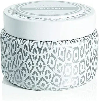 Volcano White Printed Travel Tin Candle, 8.5 oz Luxe Design