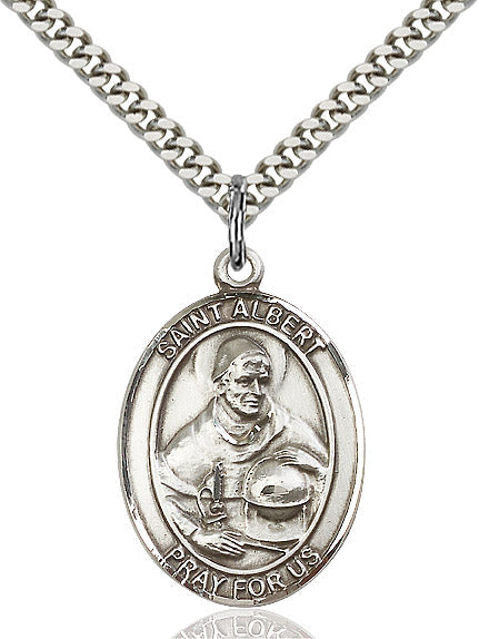 Extel Large Oval Sterling Silver St. Albert the Great Pendant with 24" chain, Made in USA