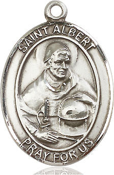 Extel Large Oval Sterling Silver St. Albert the Great Pendant with 24" chain, Made in USA
