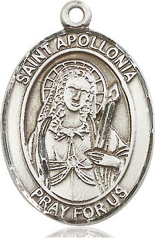 Extel Large Oval Sterling Silver St. Apollonia Pendant with 24" chain, Made in USA