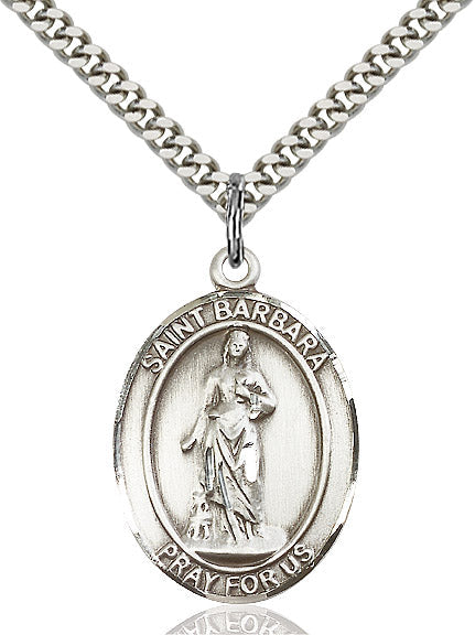 Extel Large Oval Sterling Silver St. Barbara Pendant with 24" chain, Made in USA