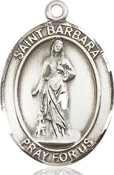 Extel Large Oval Sterling Silver St. Barbara Pendant with 24" chain, Made in USA