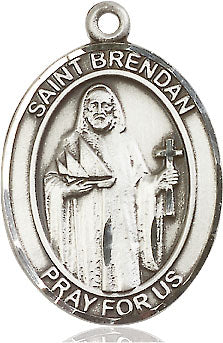 Extel Large Oval Sterling Silver St. Brendan the Navigator Pendant with 24" chain, Made in USA
