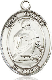 Extel Large Oval Sterling Silver St. Charles Borromeo Pendant with 24" chain, Made in USA