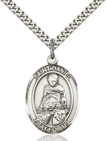 Extel Large Oval Sterling Silver St. Daniel Pendant with 24" chain, Made in USA