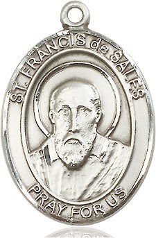 Extel Large Oval Sterling Silver St. Francis de Sales Pendant with 24" chain, Made in USA