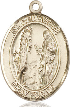 Extel Large Oval 14kt Gold Filled St. Genevieve Pendant with 24" chain, Made in USA