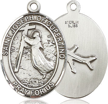 Extel Large Oval Sterling Silver St. Joseph of Cupertino Pendant with 24" chain, Made in USA