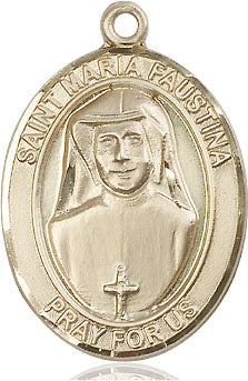Extel Large Oval 14kt Gold Filled St. Maria Faustina Pendant with 24" chain, Made in USA