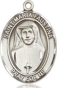 Extel Large Oval Sterling Silver St. Maria Faustina Pendant with 24" chain, Made in USA