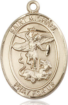 Extel Large Oval 14Kt Gold Filled St. Michael the Archangel with 24" chain, Made in USA