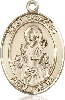 Extel Large Oval 14kt Gold Filled St. Nicholas Pendant with 24" chain, Made in USA