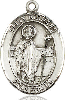 Extel Large Oval Pewter St. Richard Pendant with 24" chain, Made in USA