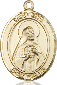 Extel Large Oval 14kt Gold Filled St. Rita of Cascia Pendant with 24" chain, Made in USA