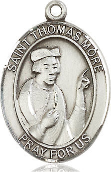 Extel Large Oval Sterling Silver St. Thomas More Pendant with 24" chain, Made in USA