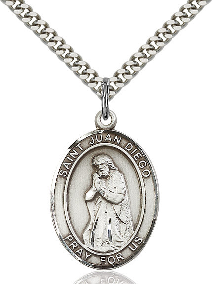 Extel Large Oval Sterling Silver St. Juan Diego Pendant with 24" chain, Made in USA