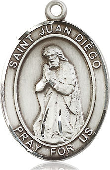 Extel Large Oval Sterling Silver St. Juan Diego Pendant with 24" chain, Made in USA