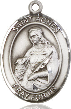 Extel Large Oval Sterling Silver St. Agnes of Rome Pendant with 24" chain, Made in USA
