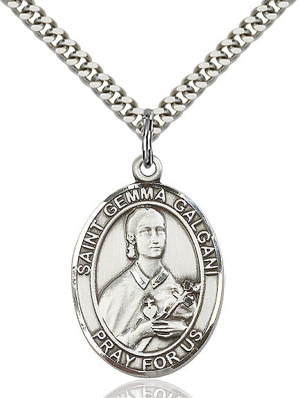 Extel Large Oval Sterling Silver St. Gemma Galgani Pendant with 24" chain, Made in USA