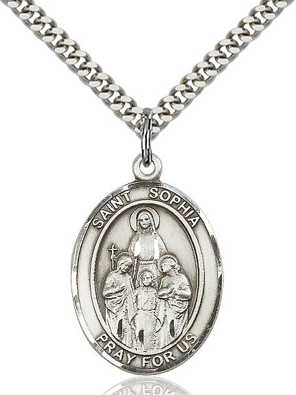 Extel Large Oval Sterling Silver St. Sophia Pendant with 24" chain, Made in USA