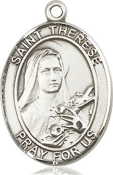 Extel Large Oval Pewter St. Therese of Lisieux Pendant with 24" chain, Made in USA