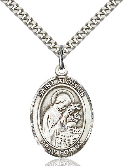 Extel Large Oval Sterling Silver St. Aloysius Gonzaga Pendant with 24" chain, Made in USA