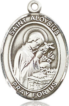 Extel Large Oval Sterling Silver St. Aloysius Gonzaga Pendant with 24" chain, Made in USA