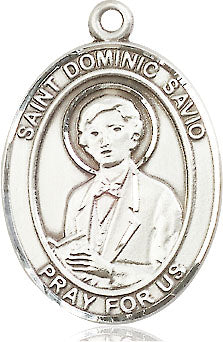 Extel Large Oval Sterling Silver St. Dominic Savio Pendant with 24" chain, Made in USA