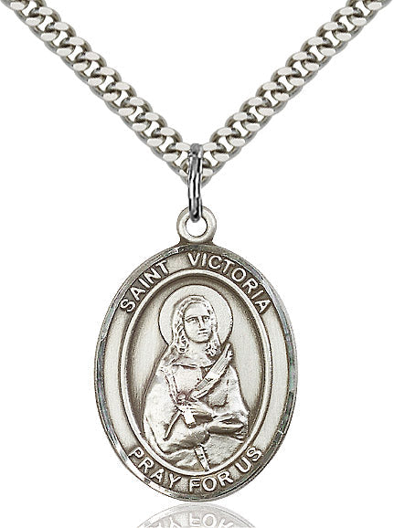 Extel Large Oval Sterling Silver St. Victoria Pendant with 24" chain, Made in USA
